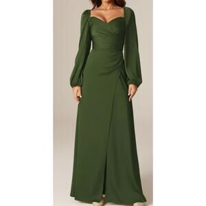 AW BRIDAL  6 M green fennel seed satin Florencia bridesmaid maxi dress NEW B41